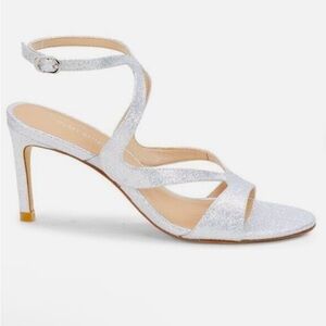 Stuart Weitzman Mariposa Silver Glitter Leather Sandals Size 6.